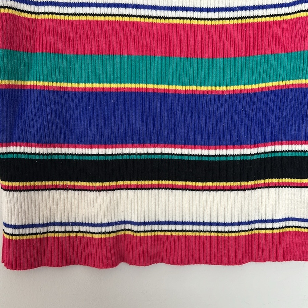 🌞 Kim Rogers colorful striped short sleeve round neck ribbed sweater women M - Picture 4 of 16